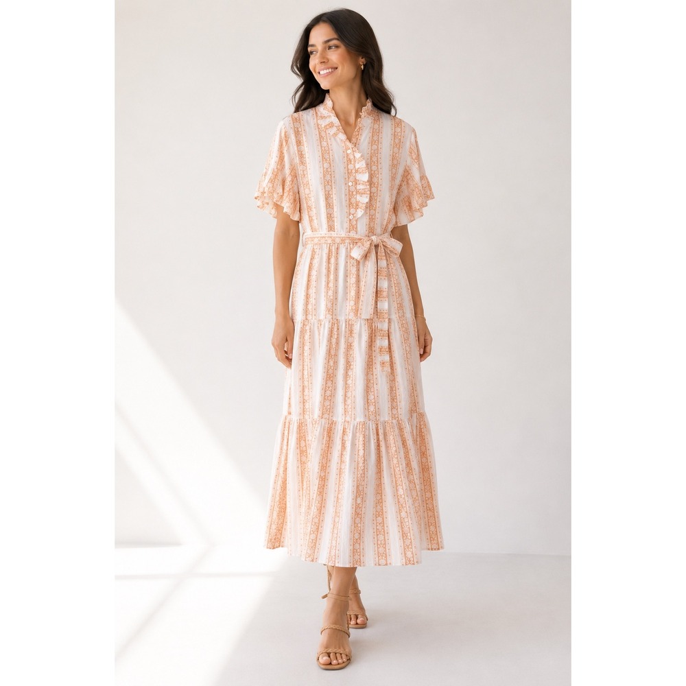 Mille Victoria Dress in Mumbai Stripe Tiered Maxi Dress XL Floral Ruffle Flutter